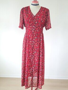 Lamar & Marron.J Red Floral Midi/Maxi Dress (Made in Korea)